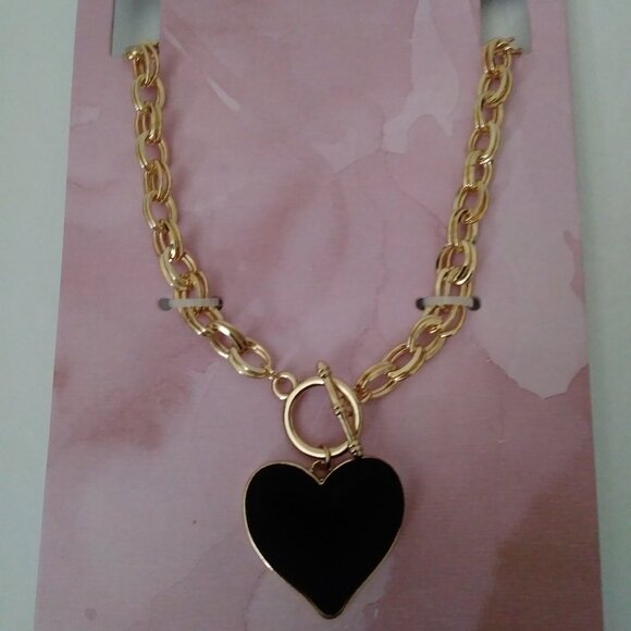 C&C California Gold Tone Link Puff Black Heart Necklace - Picture 7 of 8